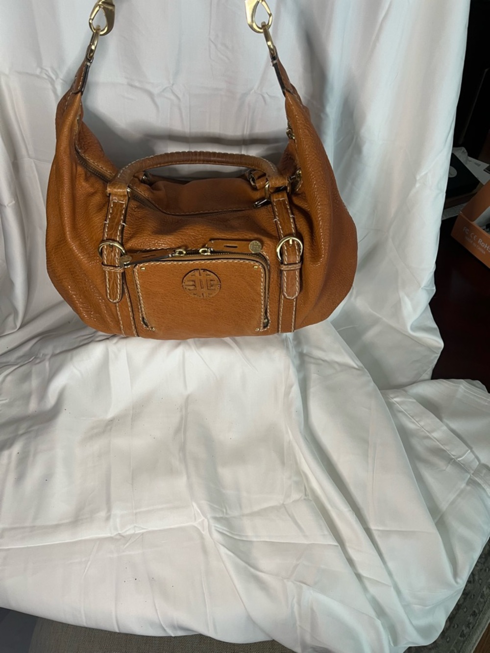 ANTONIO MELANI Tan Leather Shoulder Hobo with Front Pocket